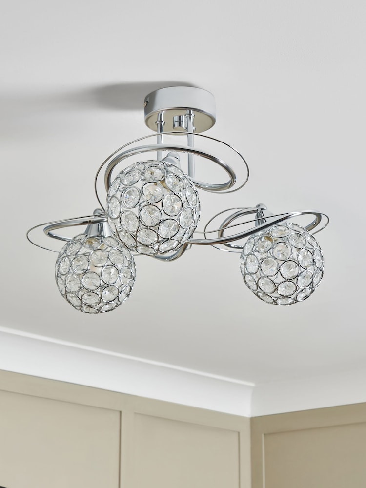 BHS Silver Orianna 3 Light Flush Flush Ceiling Light - Image 2 of 7