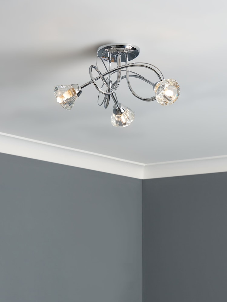 BHS Silver Marianne Flush 3 Light Flush Ceiling Light - Image 1 of 6