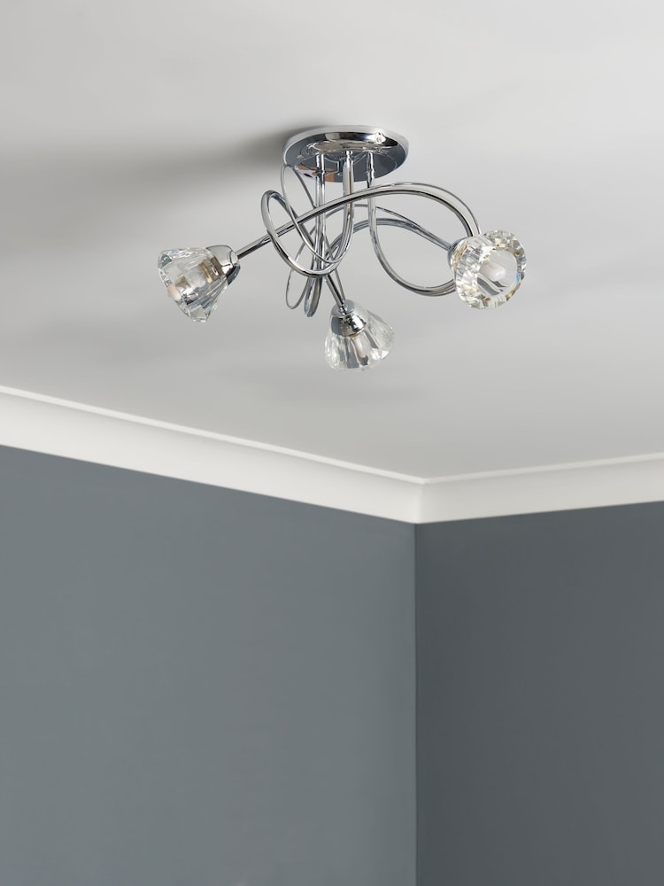 BHS Silver Marianne Flush 3 Light Flush Ceiling Light - Image 2 of 6