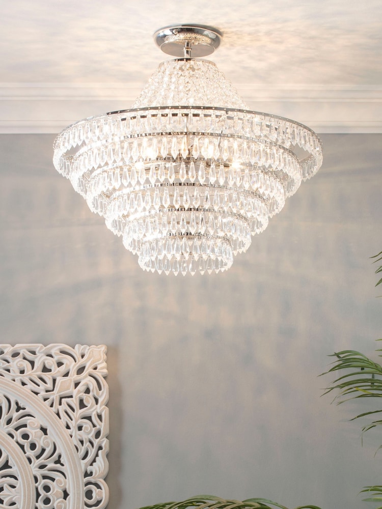 BHS Silver Ivy Large Flush Ceiling Light - Image 1 of 5