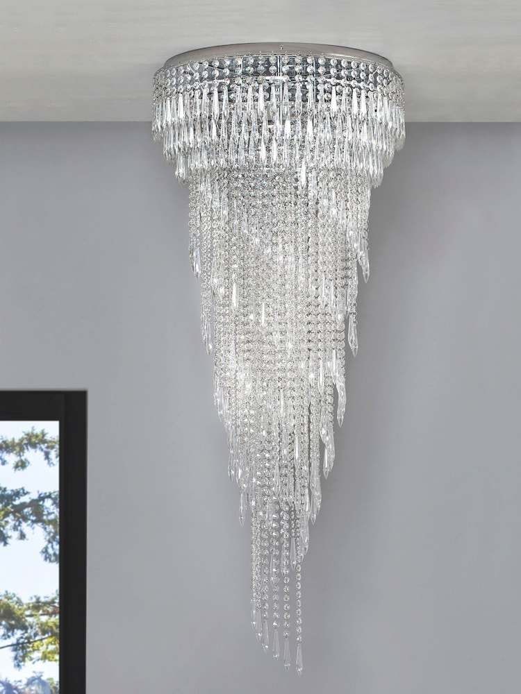 BHS Silver Leila Crystal 7 Light Flush Ceiling Light - Image 1 of 4