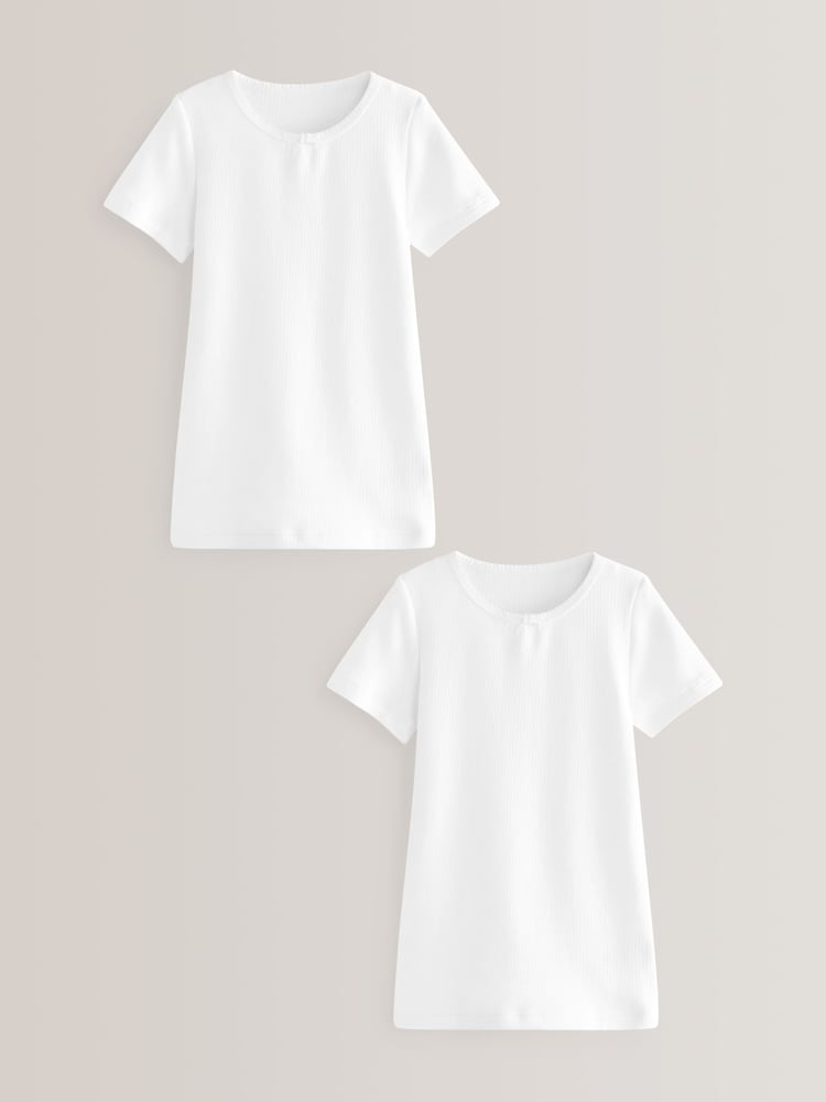 White Thermal 2 Pack Bow Trim T-Shirts (2-16yrs) - Image 1 of 4
