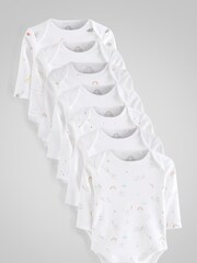 White Bright Animal 7 Pack Baby Printed Long Sleeve Bodysuits - Image 1 of 5