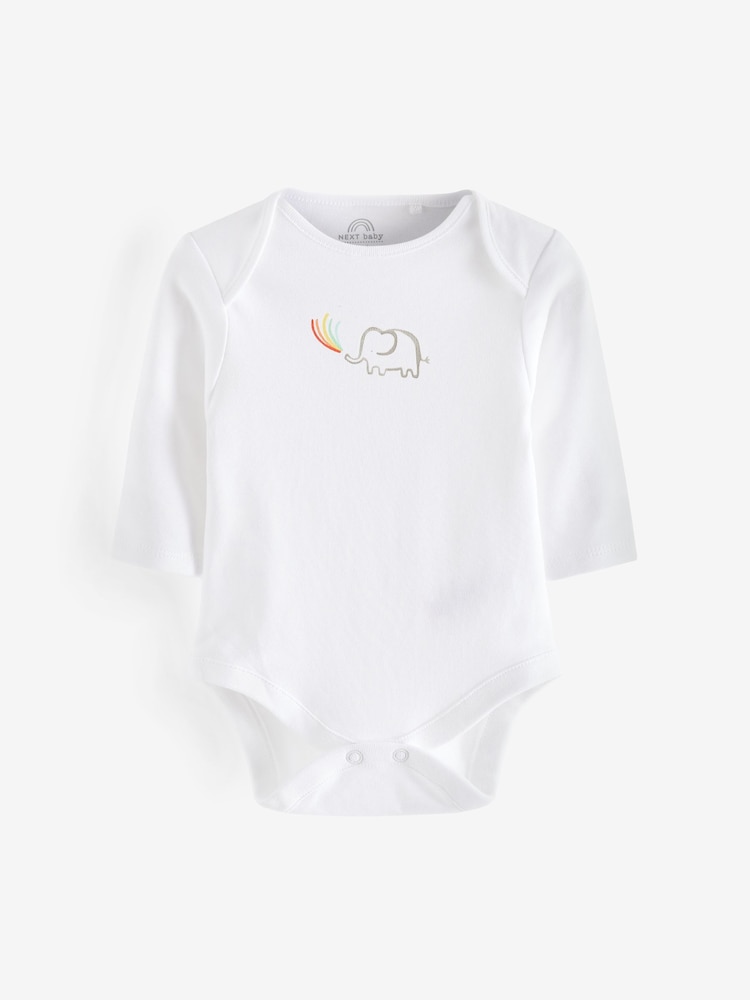 White Bright Animal 7 Pack Baby Printed Long Sleeve Bodysuits - Image 2 of 5