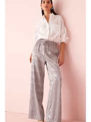 Lilac Purple Dogtooth Satin Jacquard Wide Leg Trousers - Image 1 of 2