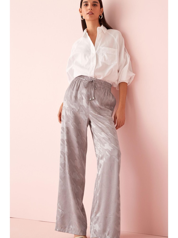 Lilac Purple Dogtooth Satin Jacquard Wide Leg Trousers - Image 1 of 2