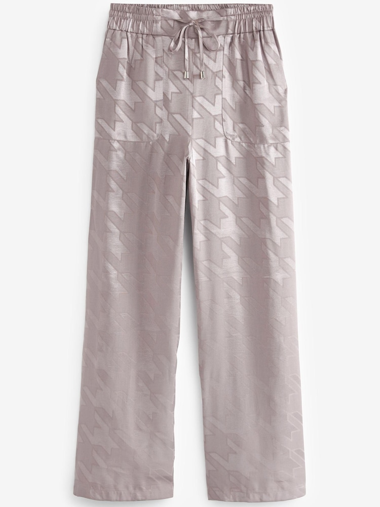 Lilac Purple Dogtooth Satin Jacquard Wide Leg Trousers - Image 2 of 2
