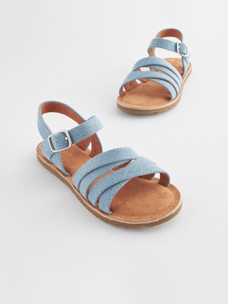 Denim Multi-strap Sandals - Image 1 of 6 Denim Multi-strap Sandals - Image 1 of 6
