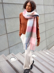 Pink/Blue Check Heavyweight Tassel Trim Blanket Scarf - Image 1 of 5