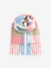 Pink/Blue Check Heavyweight Tassel Trim Blanket Scarf - Image 3 of 5