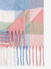 Pink/Blue Check Heavyweight Tassel Trim Blanket Scarf - Image 4 of 5