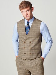 Taupe Brown Check Suit: Waistcoat - Image 1 of 9