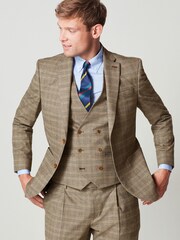 Taupe Brown Check Suit: Waistcoat - Image 4 of 9