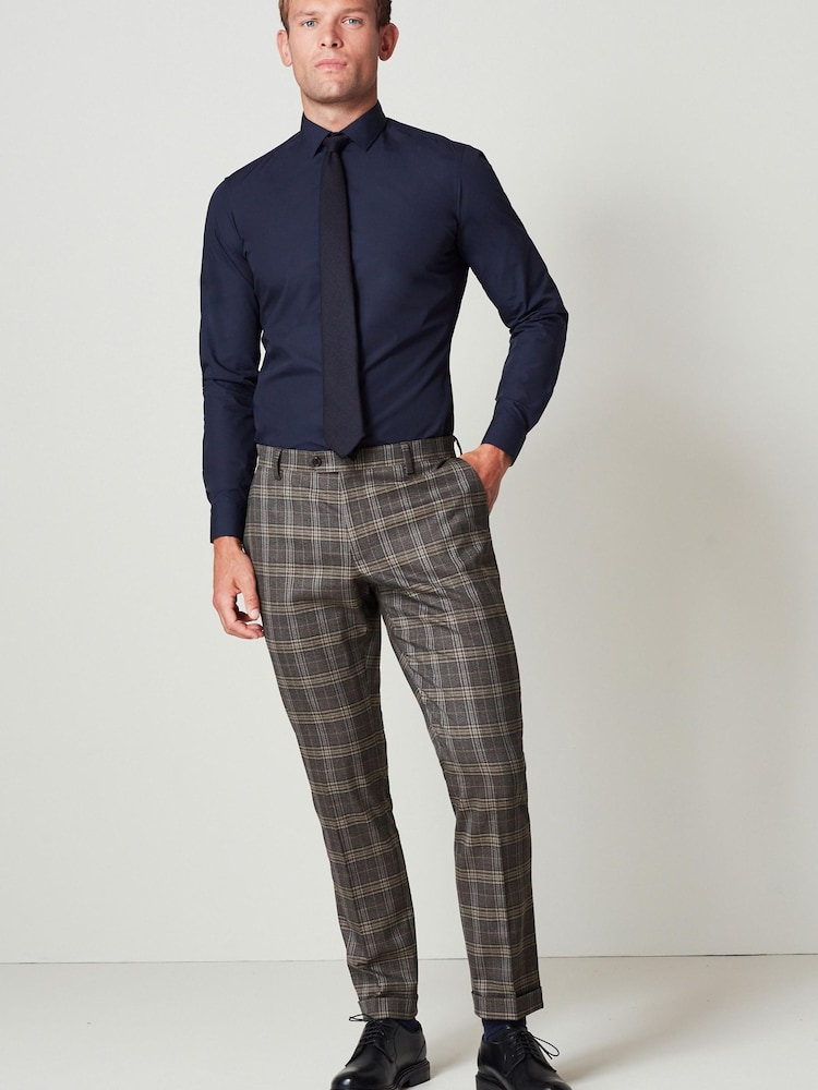 Brown Slim Fit Trimmed Check Suit: Trousers - Image 2 of 9 Brown Slim Fit Trimmed Check Suit: Trousers - Image 2 of 9