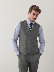Grey Trimmed Donegal Fabric Regular Fit Suit Waistcoat - Image 1 of 10