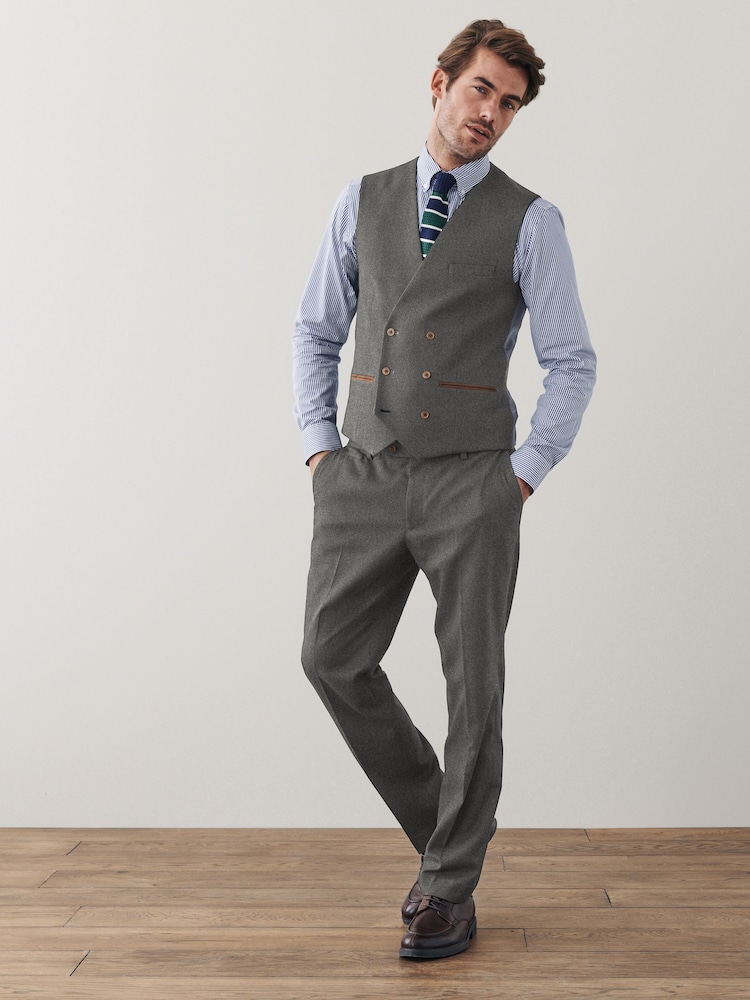 Grey Trimmed Donegal Fabric Regular Fit Suit Waistcoat - Image 2 of 10