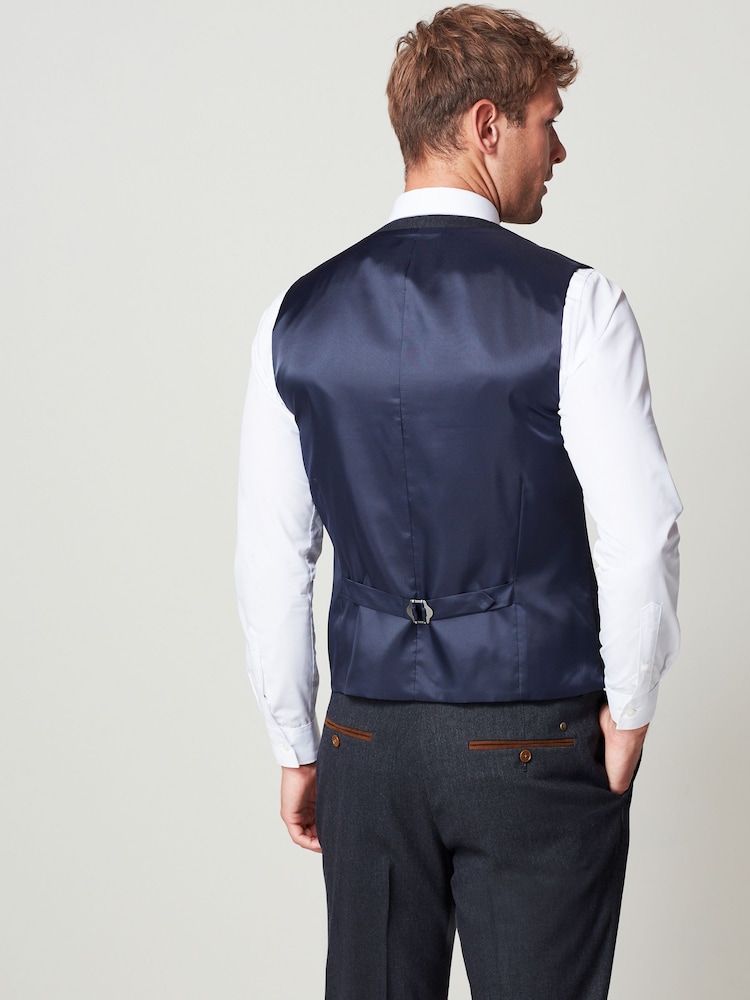 Navy Regular Fit Trimmed Donegal Fabric Suit Waistcoat - Image 4 of 11