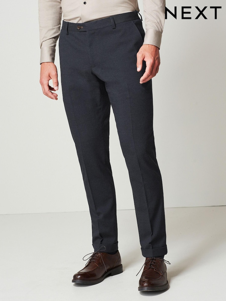 Navy Blue Herringbone Suit Trousers - Image 1 of 10
