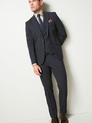 Navy Blue Herringbone Suit Trousers - Image 3 of 10