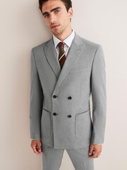 Light Grey Slim Fit Double Breasted Flannel Suit: Jacket - Image 1 of 11