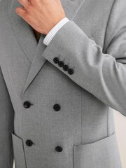 Light Grey Slim Fit Double Breasted Flannel Suit: Jacket - Image 6 of 11