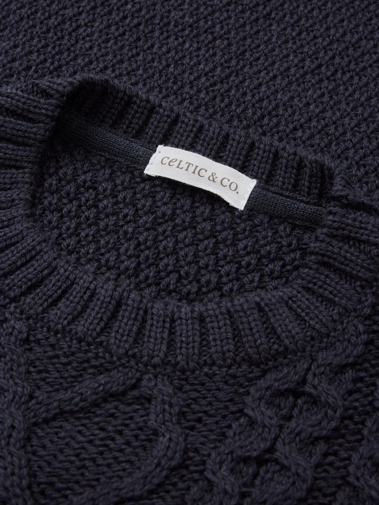 Синий - Celtic & Co. Cable Crew Neck Jumper - Image 4 of 4