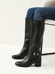 Black Forever Comfort® Buckle Detail Knee High Boots - Image 1 of 8