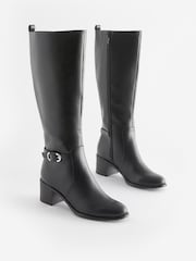 Black Forever Comfort® Buckle Detail Knee High Boots - Image 3 of 8