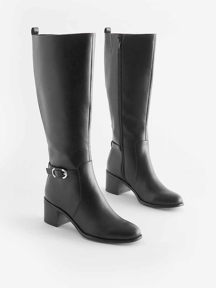 Black Forever Comfort® Buckle Detail Knee High Boots - Image 3 of 8
