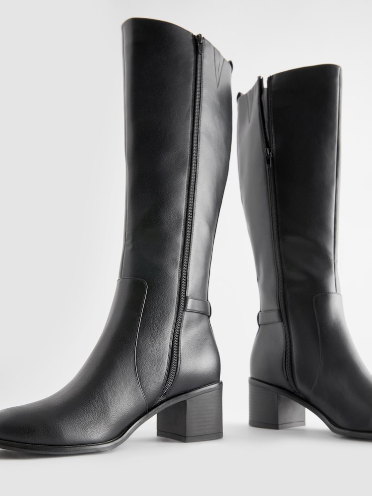 Black Forever Comfort® Buckle Detail Knee High Boots - Image 6 of 8