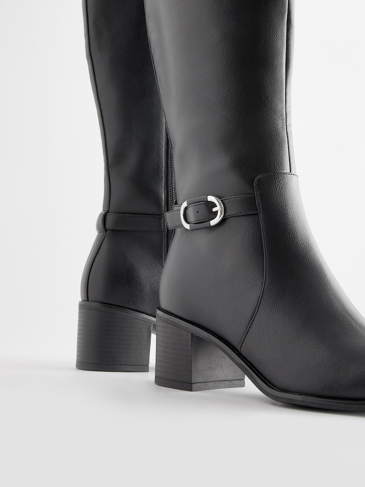 Black Forever Comfort® Buckle Detail Knee High Boots - Image 7 of 8