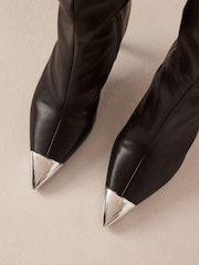 Black Forever Comfort® Toe Cap Heeled Knee High Boots - Image 4 of 9