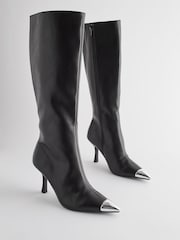 Black Forever Comfort® Toe Cap Heeled Knee High Boots - Image 5 of 9