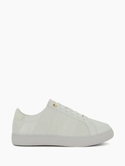Dune London White Wide Fit Everleigh Mix Material Stripe Trainers - Image 1 of 6