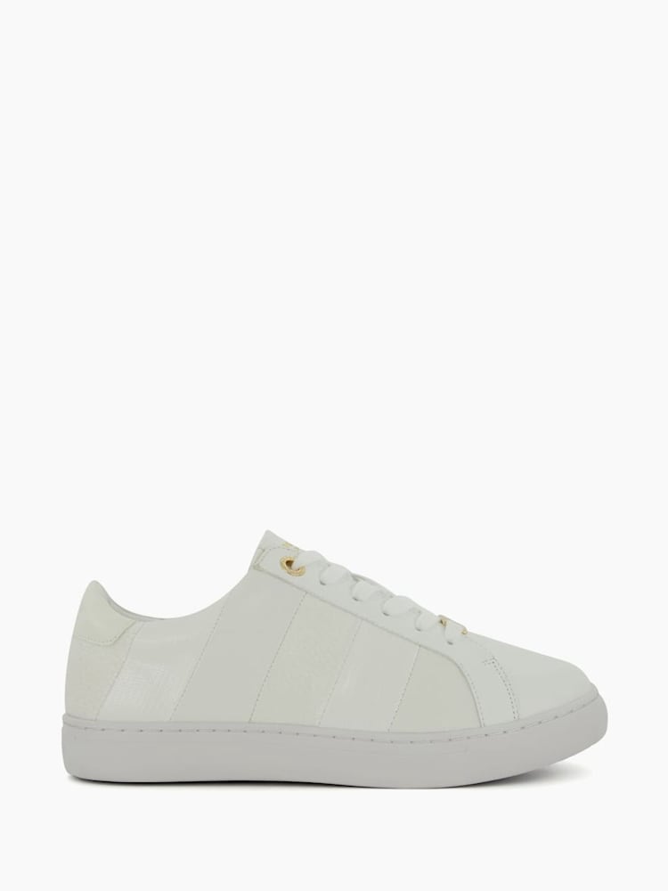 Dune London White Wide Fit Everleigh Mix Material Stripe Trainers - Image 1 of 6