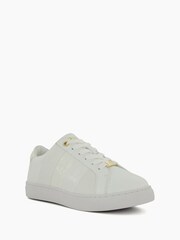 Dune London White Wide Fit Everleigh Mix Material Stripe Trainers - Image 4 of 6
