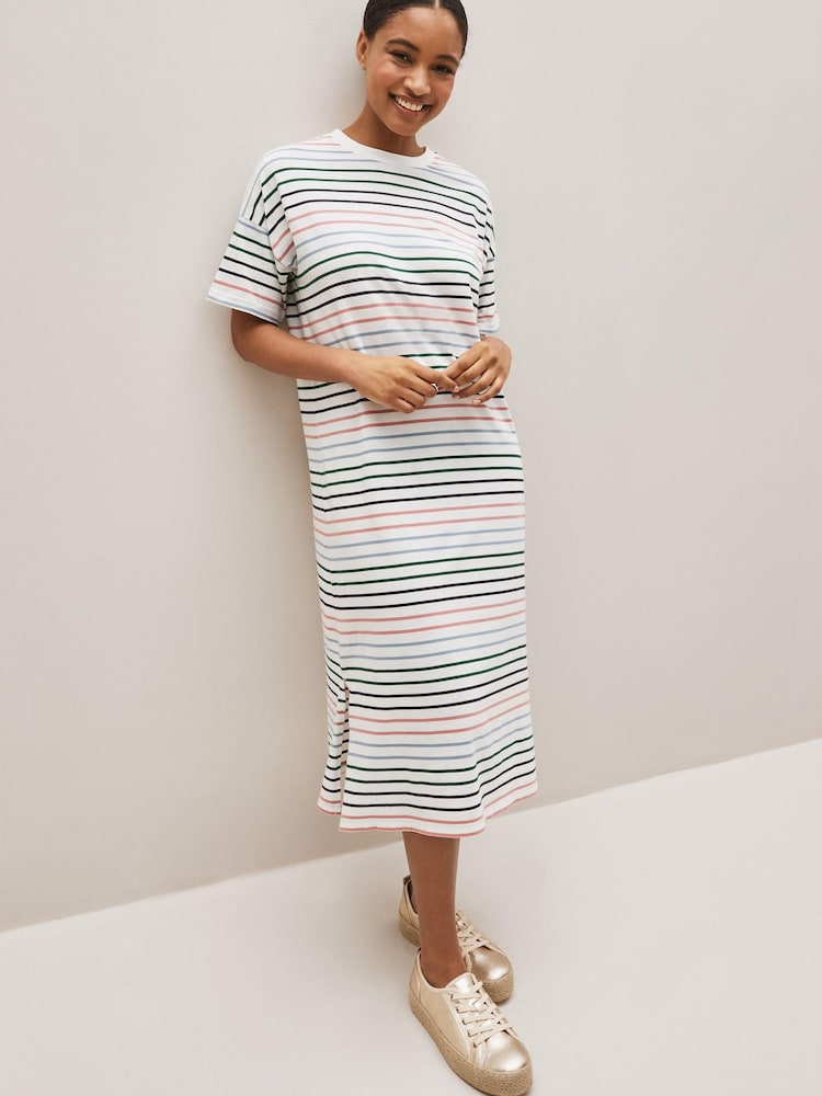 Multicoloured Supima 100% Cotton Striped T-Shirt Dress - Image 1 of 4 Multicoloured Supima 100% Cotton Striped T-Shirt Dress - Image 1 of 4