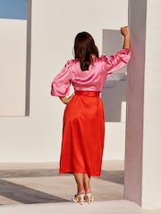 Атласное платье миди в стиле колор блок с запахом Myleene Klass - Image 4 of 6