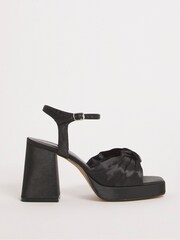 Simply Be Black Satin Knotted Platform Block Heel Sandals - Image 1 of 3
