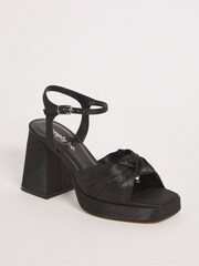 Simply Be Black Satin Knotted Platform Block Heel Sandals - Image 2 of 3