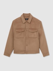 Reiss Camel Warner Monogram Wool-Blend Press-Stud Overshirt - Image 2 of 8