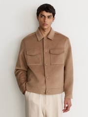 Reiss Camel Warner Monogram Wool-Blend Press-Stud Overshirt - Image 4 of 8