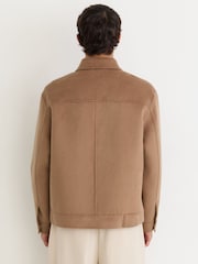 Reiss Camel Warner Monogram Wool-Blend Press-Stud Overshirt - Image 5 of 8