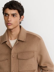 Reiss Camel Warner Monogram Wool-Blend Press-Stud Overshirt - Image 7 of 8