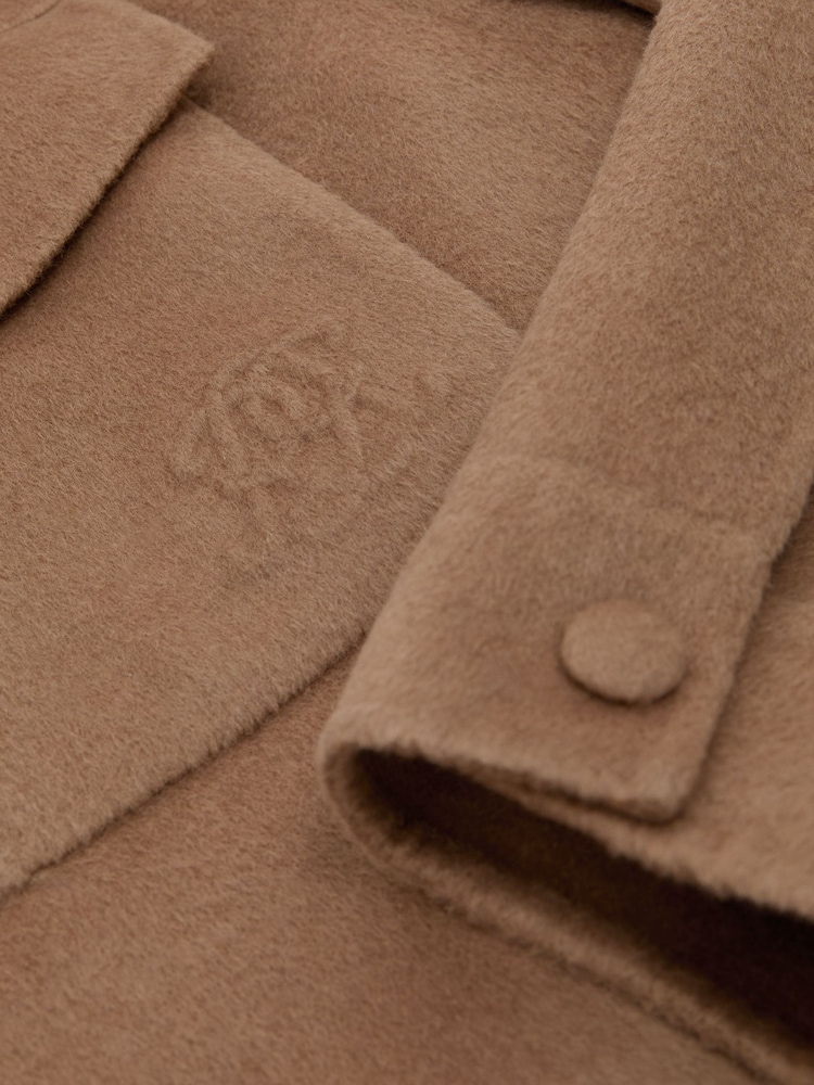 Reiss Camel Warner Monogram Wool-Blend Press-Stud Overshirt - Image 8 of 8