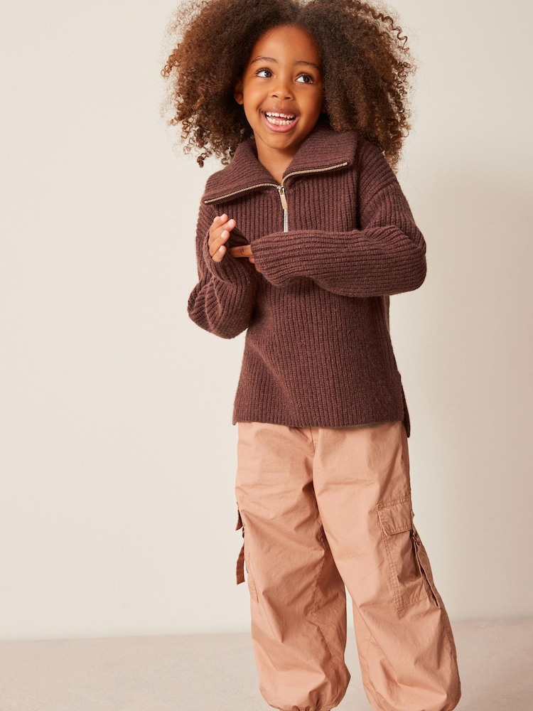 Chocolate Brown Half Zip Boxy Jumper (3-16yrs) - Image 1 of 7