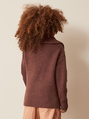 Chocolate Brown Half Zip Boxy Jumper (3-16yrs) - Image 3 of 7
