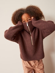 Chocolate Brown Half Zip Boxy Jumper (3-16yrs) - Image 4 of 7