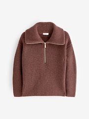 Chocolate Brown Half Zip Boxy Jumper (3-16yrs) - Image 5 of 7
