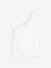 White One Shoulder Rib Vest Top - Image 4 of 4